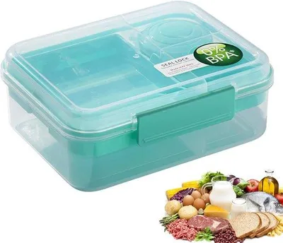 Imagen del producto de Lonchera de plástico con compartimentos, ideal para niños y adultos, para usar en casa, en campamentos, en la escuela y en actividades de ocio. Caja para frutas