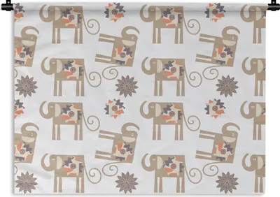 Produktbild von MuchoWow® Wandteppich Wandbehang Blumen - Elefant - Muster 150x112.50 cm Tapisserie Dekoration Wandtuch - Wanddecke - Wandteppiche