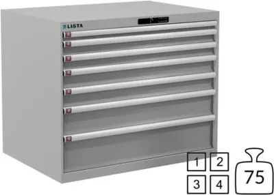 Produktbild von Lista Schubladenschrank - 78.805.020 - 850x1.023x725 mm (HxBxT) - 7 Schubladen - 75 kg - Code Lock - lichtgrau (RAL 7035)