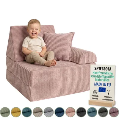 Produktbild von Pillows24 – Spielsofa für Kinder aus Cordstoff | Kindersessel mit waschbarem Bezug | Kindersofa für Spielzimmer – Hergestellt in der EU, Rosa