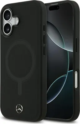 Image de Housse iPhone 17 Mercedes cuir véritable noir logo métal MagSafe