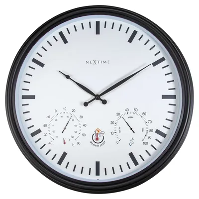 Produktbild von NeXtime Wanduhr Sunflower Kunststoff schwarz Ø 50,8 cm Hygro-/Thermometer