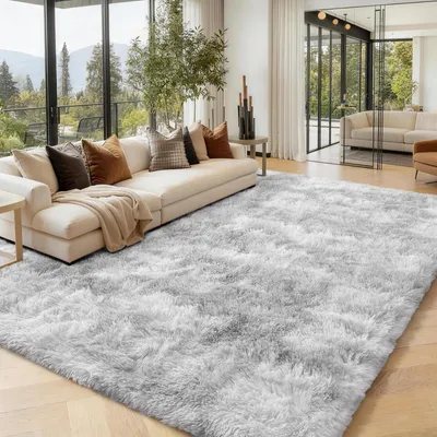 Obrázok produktu pre Koberec s vysokým vlasom do obývačky – protišmykový, mäkký a umývateľný, rozmer 140 x 200 cm – sivý
