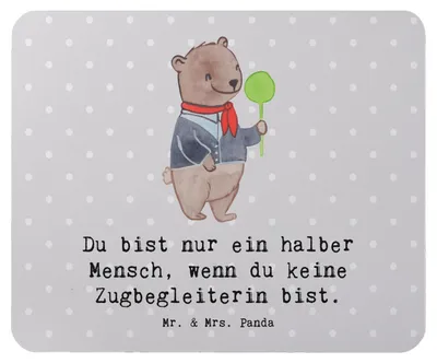 Produktbild von Mr. & Mrs. Panda Mauspad Zugbegleiterin Herz - Grau Pastell - Geschenk, pc mousepad, Mouse Pad, mousematte, laptop