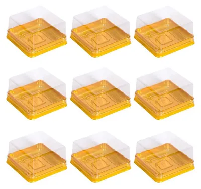 Produktbild von 50 Stück Kunststoff quadratische Mondkuchen Schachteln EierEigelb Puff Container Golden Verpackung Box Mini Kuchen Aufbewahrungsbox (groß)