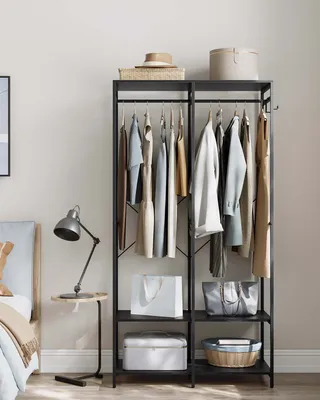 Obrázek produktu pro SONGMICS Šatní skříň otevřená, věšák s tyčí na šaty, police, odnímatelné háčky, 40 x 94,5 x 180 cm, ebenově černá barva