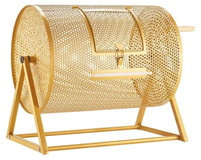 Imagen del producto de Tambor giratorio para rifas, de 410 x 302 mm, con capacidad para 5000 boletos o 200 bolas de ping pong. Tambor para rifas, con asa reforzada, base triangular estable, ideal para eventos y reuniones. Color dorado