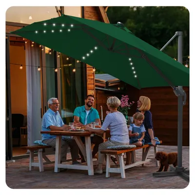 Obrázek produktu pro Slunečník pro pergolu, zelený, 300x300 cm, obdélníkový, s klikou, otočný o 360°, UV50+, solární LED osvětlení