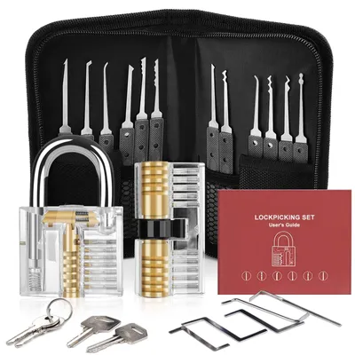 Produktbild von Lockpicking Set Schlossöffnungsset - 26 Teile - Transparente Übungsschlösser - Schwarz