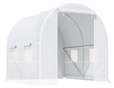 Produktbild von Foliengewächshaus begehbar 245 x 200 x 200 cm verzinkter Stahlrahmen PE-Kunststoff 4 Netzfenster Rolltür Heringe Abspannseile Weiß