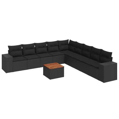 Produktbild von vidaXL 10-tlg. Garten-Sofagarnitur mit Kissen Schwarz Poly Rattan