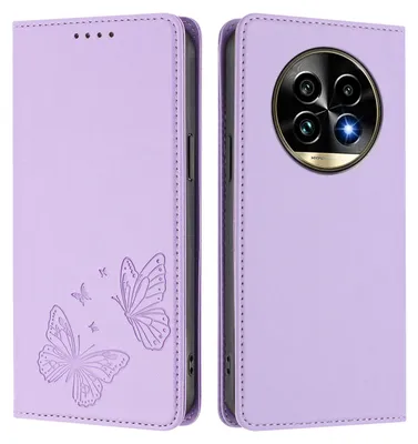 Produktbild von Lederhülle für Realme 13 Pro /Realme 13 Pro+ 5G, Schmetterling Prägung Leder Brieftasche Schutzhülle mit Ständer Violett