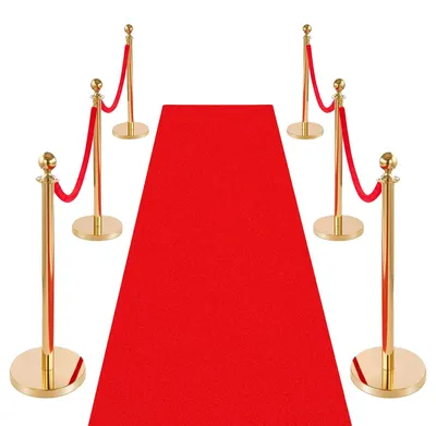 Productafbeelding van VEVOR Afsluitpalen, 6-delig, set met mensenleider inclusief rode loper (8 meter) en 4 rode fluwelenlinten (1,5 meter), afzetstandaard met navulbare basis, geschikt voor concerten, tentoonstellingen, hotels, bioscopen (goud)
