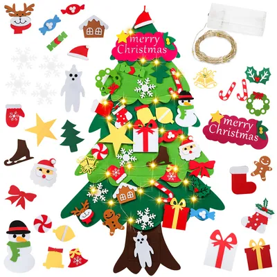 Image de Jiubiaz Feutre Arbre de Noël DIY LED Arbre de Noël Set Suspendu Reproduction pour enfants Cadeau de Noël avec lumières LED