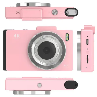 Image de Appareil photo numérique rétro - Appareil photo pour enfants - 48 MP - Écran HD de 7,1 cm - Autofocus - Zoom numérique 16x - Caméra selfie - Carte mémoire de 64 Go - Rose