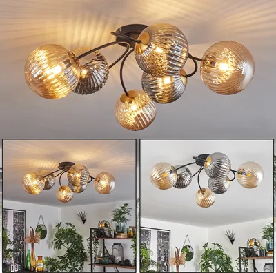 Produktbild von Isorella Deckenlampe aus Metall/Glas in Schwarz/Gold/Bernstein/Rauch