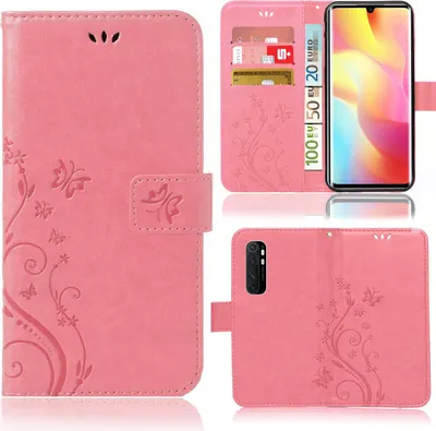 Produktbild von Handy Tasche für Xiaomi Mi Note 10 Lite Schutz Hülle Handyhülle mit Blumenmuster Klapp Hülle mit Standfunktion und Kartenfächer Rosa