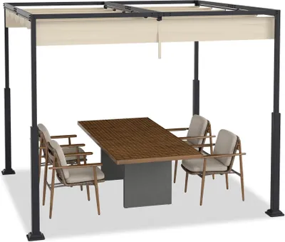 Image de JOIEYOU Pergola de jardin 3x3m Tonnelle de jardin stable avec cadre en acier & toit coulissant, 245cm de haut Pavillon avec protection UV Toit rétractable vague Tente de réception pour balcon terrasse plage (Beige)