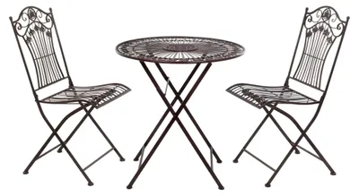 Image de Ensemble de bistrot Moritz 3 pièces pliable, brun antique - Ensemble de mobilier de jardin en métal - Table pliante Ø 69,5 cm avec 2 chaises pliantes - Ensemble de salon vintage pour jardin ou terrasse
