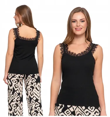 Produktbild von Top - Damenshirt Größe M - Top Damen schwarz - Spaghetti Top - Spitzentop Damen