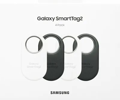 Obrázok produktu pre Samsung Galaxy SmartTag2 Bluetooth tracker, zobrazenie kompasu, vyhľadávanie v okolí, s výdržou batérie až 500 dní, vodotesný, čierny/biely (4 ks)