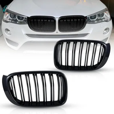 Obrázok produktu pre Dvojité mriežky chladiča pre BMW X3/X4 (facelift) F25/F26 2014–2017, čierna lesklá farba