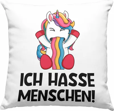 Produktbild von Trendation - Ich Hasse Menschen Deko-Kissen mit Füllung 40x40n Deko-Kissen mit Füllung 40x40 Becher  Deko-Kissen mit Füllung 40x40 Einhorn Lustig Spruch Geschenk Frauen Männer (Blau)