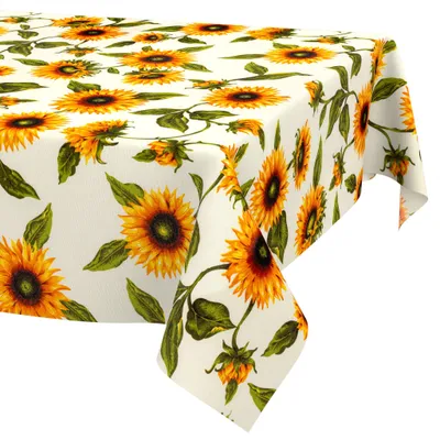 Produktbild von Tischdecke 140x260cm Rechteckig Gelb abwaschbar Baumwolloptik Sonnenblumen Gelb wetterfest Schnittkante