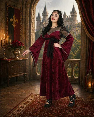 Produktbild von Mittelalter Damenkostüm Dunkelrot – 2-​teiliges Prinzessin Kleid mit Gürtel (42)