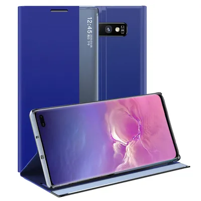 Obrázek produktu pro Galaxy S10 Plus Pouzdro, Slim Flip Kožené Pouzdro s Okénkem a Stojánkem pro Samsung Galaxy S10 Plus modré