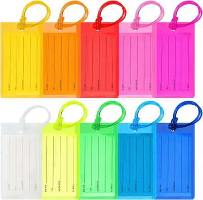 Produktbild von Kofferanhänger Set, 10 Stück, Wasserdichtes PVC, Regenbogenfarben, 11 x 6,5 cm, Gepäckanhänger mit Adressfeld für Flugreise und Kreuzfahrt