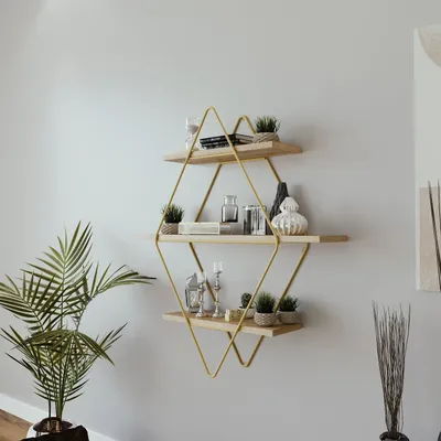 Zdjęcie produktu dla Półka ścienna z drewna i metalu, wymiary: 60 x 70 x 14 cm
