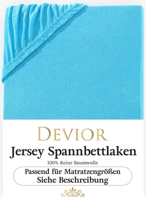Produktbild von Devior Jersey Spannbettlaken 180x200 - 200x220 türkis Bettlaken 100% Baumwolle für Boxspringbett und Wasserbett