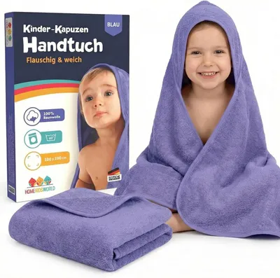 Produktbild von HomeKidsworld Kapuzenhandtuch für Kind & Baby 100x100 cm Blau