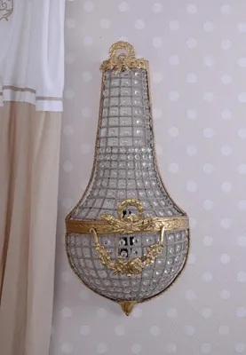 Immagine prodotto di Lampada da parete dorata in stile barocco con cristalli, altezza 70 cm