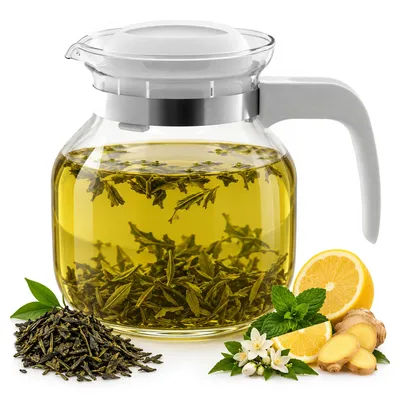 Image de KADAX Théière résistante à la chaleur avec couvercle, verre, blanc, 1,5L
