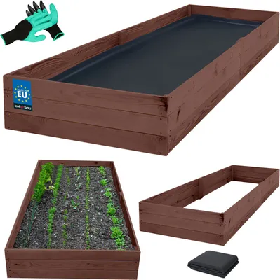 Produktbild von KOTARBAU® Tiefbeet Blumenkasten aus Holz 240x80x27cm Imprägniert Pflanzkästen Braun Hochbeet Kräuterbeete Pflanzkübel Anzuchtbeet Hochbeete für garten Gemüsezucht Gemüsekiste + Handschuhe mit Krallen