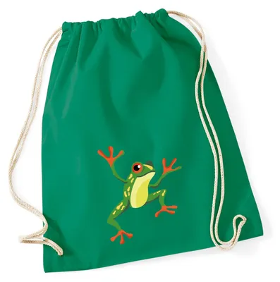 Produktbild von Huuraa Turnbeutel Frosch Comic 12 Liter Kelly Green Baumwolle Rucksack Geschenkidee