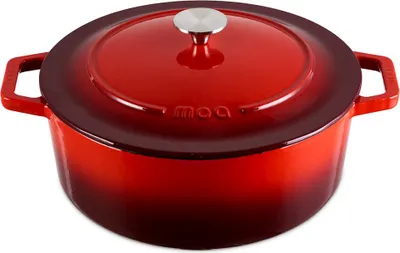Produktbild von MOA Gusseisen Bräter - 7,2L Schmortopf - Für Alle Wärmequellen inkl. Induktion - Mit Deckel - Ø 30cm - Antihaftbeschichtung - Rot