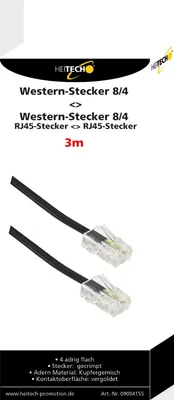 Produktbild von Telefonkabel 3m, RJ 45 Westernstecker - RJ 45 Westernstecker