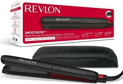 Immagine prodotto di Piastra per capelli Revlon Smoothstay Coconut, 25 mm, arricchita con olio di cocco, custodia da viaggio, spegnimento automatico, RVST2211P