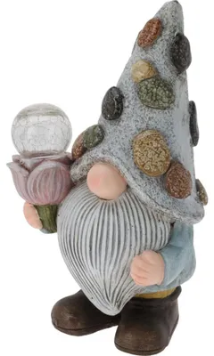 Image de Décoration de jardin : nain et lampe solaire, motif tulipe, 33,5 cm