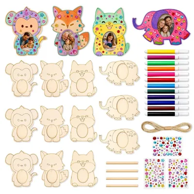 Immagine prodotto di Cornici in legno da colorare, kit per bambini, confezione da 12 pezzi con colori e accessori