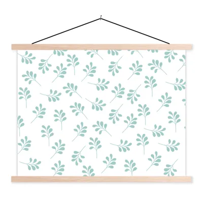 Produktbild von MuchoWow® Textilposter Blätter - Muster - Blau 60x45 cm mit holzfarbenen Rahmen - Bild