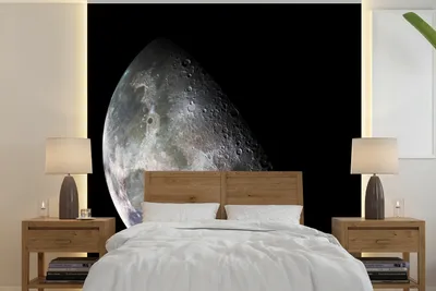 Produktbild von MuchoWow® Fototapete für Wohnzimmer oder Schlafzimmer Wandtapete Vinyl Motivtapete Mond - Erde - Schwarz - 240x240 cm - Schlafzimmer-Tapete