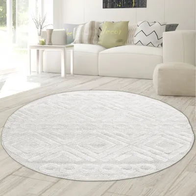 Obrázek produktu pro Boho koberec do obývacího pokoje s diamanty a kruhy v krémové barvě Velikost - 160 cm kulatý