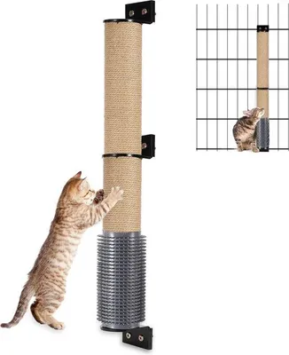Produktbild von Famanu Wandmontage Kratzbaum - 81 cm mit natürlichem Sisal - Katzenbürste für Massage und Fellpflege