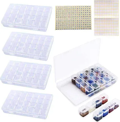 Produktbild von 4 PCS Diamond Painting Aufbewahrungsbox , Kunststoff Dosen Diamant Stickerei Box 28 Fächer Kunststoff Dosen 5d Diamant Painting Zubehör