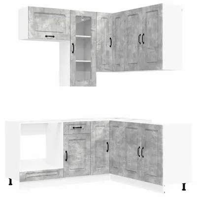 Image de vidaXL Ensemble de cuisine KALMAR, 8 pièces, gris béton, matériau de bois