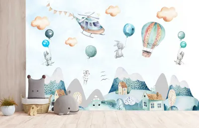 Zdjęcie produktu dla DECO WALLS Fototapete Kinderzimmer Kaninchen mit Luftballons - Außergewöhnliche Haltbarkeit XXL 197x296 cm